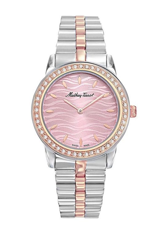 Artemis D10860BQPK Reloj mujer Mathey Tissot movimiento suizo color del bisel chapado en oro rosa con circonitas acero inoxidable 316L acuático 5atm