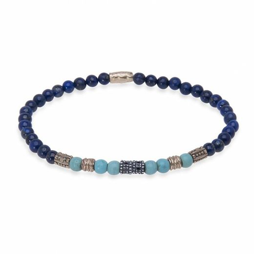 B1F Pulsera PLATA DE PALO de plata, lapislázuli, bronce y turquesa