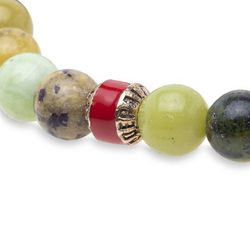 BB046A Pulsera Plata de Palo elástica modelo FATUM unisex con Jade y Turquesa