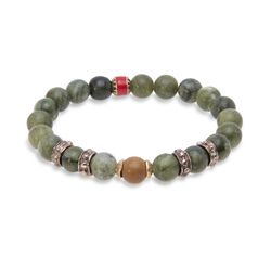 BB047A Pulsera Plata de Palo elástica colección JADIS unisex con Jade verde y Jade madera