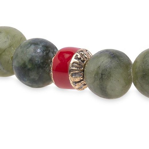BB047A Pulsera Plata de Palo elástica colección JADIS unisex con Jade verde y Jade madera