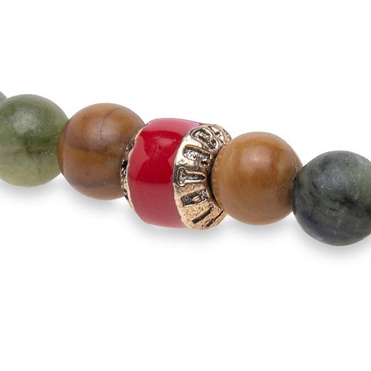 BB047C Pulsera Plata de Palo elástica colección KESEM unisex con Jade verde y Jade madera