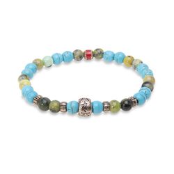 BB048A Pulsera Plata de Palo elástica MAHIKA unisex con Jade y Turquesa
