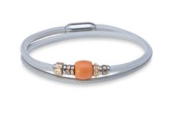 BB053P Pulsera Plata de Palo unisex con doble de nylon color gris y resina naranja colección Liriel