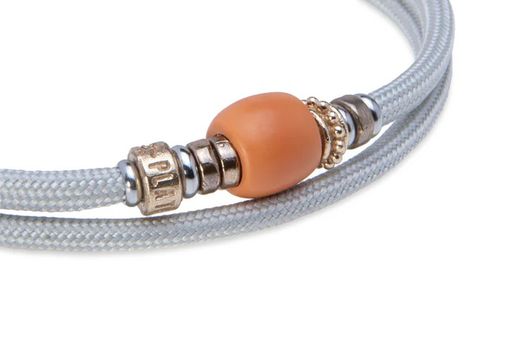 BB053P Pulsera Plata de Palo unisex con doble de nylon color gris y resina naranja colección Liriel