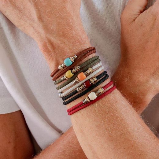 BB053P Pulsera Plata de Palo unisex con doble de nylon color gris y resina naranja colección Liriel