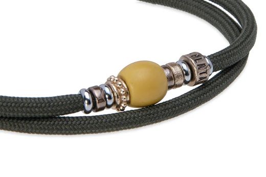 BB053V Pulsera Plata de Palo equipada con doble de nylon verde con resina amarilla colección Nivira