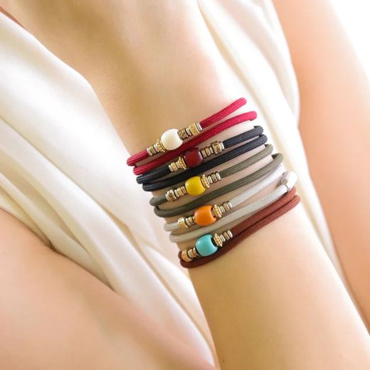 BB053V Pulsera Plata de Palo equipada con doble de nylon verde con resina amarilla colección Nivira