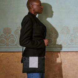 Bolso Magento ACS029N PLATA DE PALO de piel negra solapa rectangular cierre con cremallera