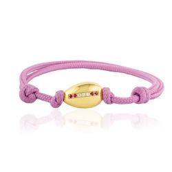 BR-22 Pulsera de macramé ajustable mujer con pepita de oro 18 quilates adornada con diamantes y rubíes naturales