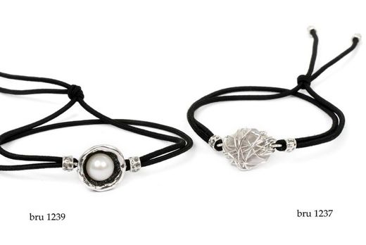 BRU1239-1237 Pulseras la bruixeta plata perla enlazada