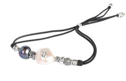 BRU1709pg Pulsera la bruixeta en plata, goma y perla barroca