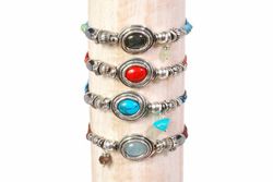 BRU1751p123 Pulseras la bruixeta de hilo, plata y piedras preciosas