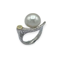 BRU2090SG Anillo la bruixeta plata textura, perla, oro y diamante