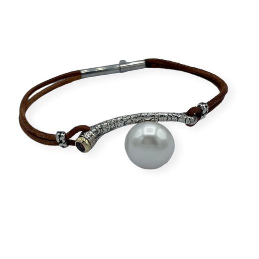 BRU2095PC Pulsera la bruixeta de cuero, plata y turmalina