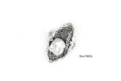 bru940s Anillo la bruixeta mujer de plata con textura modelo ondas y perla barroca natural