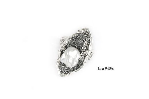 bru940s Anillo la bruixeta mujer de plata con textura modelo ondas y perla barroca natural