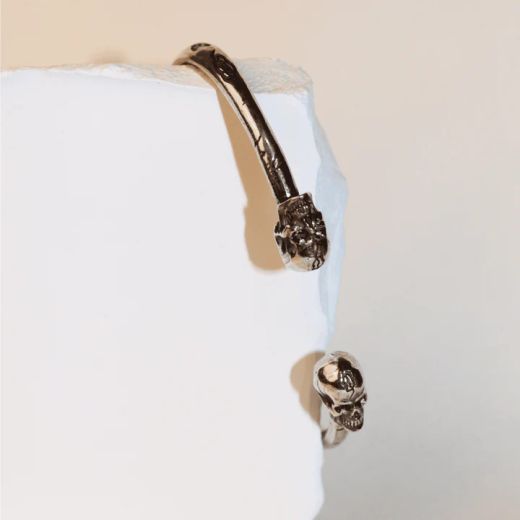 CAB68 Pulsera unisex Plata de Palo calaveras de plata de ley