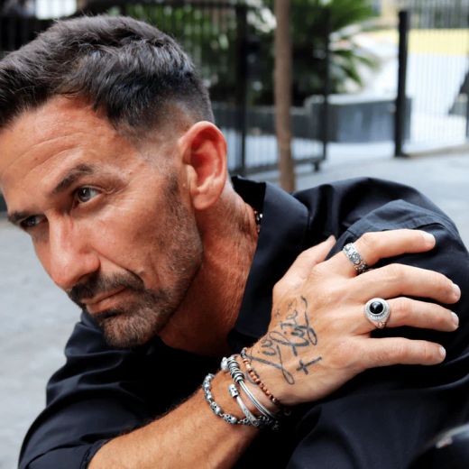 CAB68 Pulsera unisex Plata de Palo calaveras de plata de ley