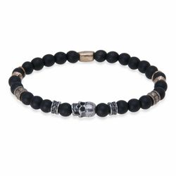 CAB76B Pulsera Plata de Palo de plata con calavera y ónix
