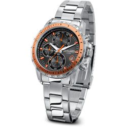D95519.08 Reloj Duward Caballero. Brazalete acero inoxidable 316L Cronógrafo esfera negra, bisel naranja con calendario