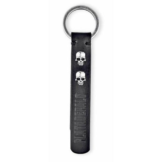 CAK2B Llavero Plata de Palo cuero dos calaveras