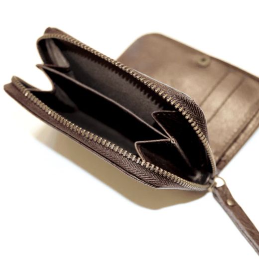 Cartera Plata de Palo modelo NUROS ACM01M unisex piel marrón con cremallera