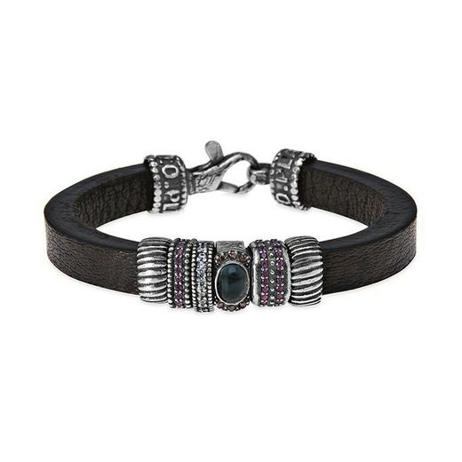 CB136B Pulsera mujer Plata de Palo en cuero, plata y circonita azul