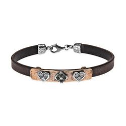 CB137C Pulsera Plata de Palo en cuero, bronce y plata con corazones