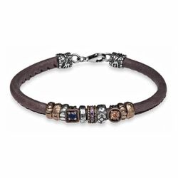 CB37A Pulsera Plata de Palo mujer cuero, bronce y circonitas