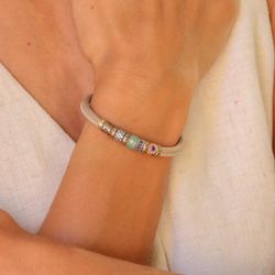 CB37F Pulsera mujer Plata de Palo en cuero, plata, bronce y circonita