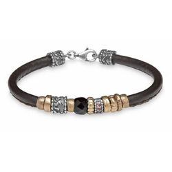 CB37H Pulsera Plata de Palo mujer en cuero, plata, bronce, ónix