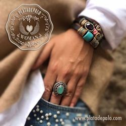 CB77 Pulsera mujer Plata de Palo combinada azul resina