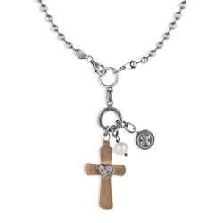 CN45 Collar Plata de Palo Mujer modelo Pengah de plata 925 y cruz de bronce