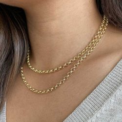CO//63 Cadena Rolo hueca de oro 18 kt unisex de 50cm de largo una joya fina y elegante