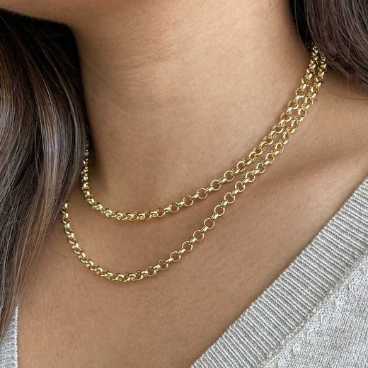 CO//63 Cadena Rolo hueca de oro 18 kt unisex de 50cm de largo una joya fina y elegante