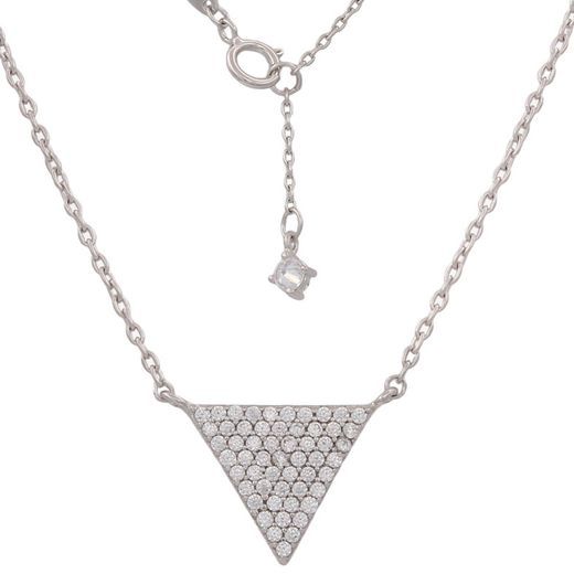 Colgante oro blanco de 18K en forma de triángulo montado con circonitas engastadas