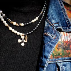 SN046X Collar PLATA DE PALO calavera colgando modelo Kasar de Plata 925, perlas de agua dulce y hematites