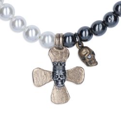 SN046X Collar PLATA DE PALO calavera colgando modelo Kasar de Plata 925, perlas de agua dulce y hematites