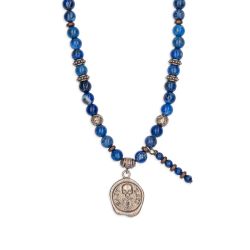 SN050X Collar Plata de Palo hombre calavera modelo Nadir medalla de Lapislázuli, Bronce y Plata 925