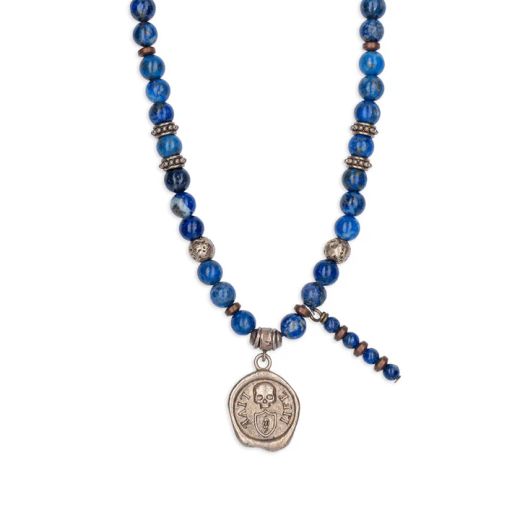 SN050X Collar Plata de Palo hombre calavera modelo Nadir medalla de Lapislázuli, Bronce y Plata 925