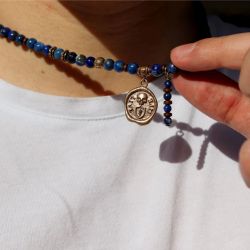 SN050X Collar Plata de Palo hombre calavera modelo Nadir medalla de Lapislázuli, Bronce y Plata 925