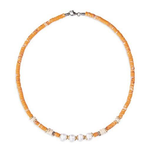 WN159O Collar PLATA DE PALO modelo CAROL de jaspe para mujer perlas resinas y bronce