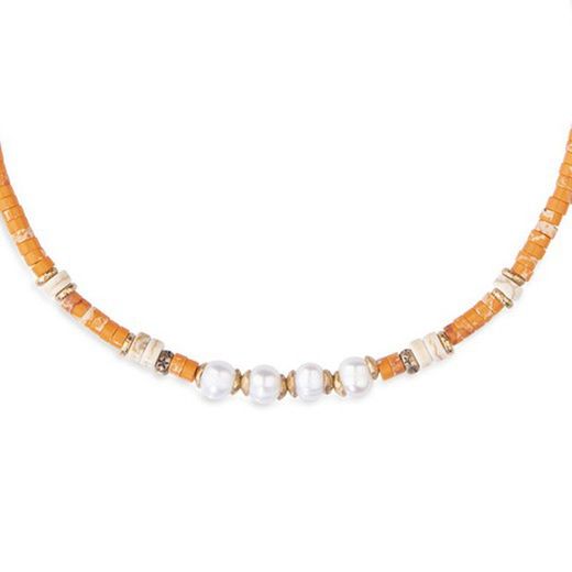 WN159O Collar PLATA DE PALO modelo CAROL de jaspe para mujer perlas resinas y bronce