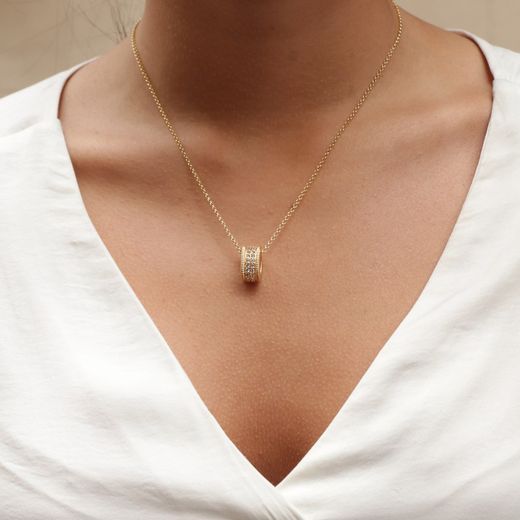 WN188G Collar Plata de Palo mujer chapado en oro con circonitas blancas, colgante con un brillo radiante y luminoso