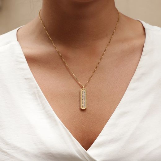 WN190G Collar Plata de Palo mujer chapado en oro y circonitas con estilo y personalidad