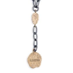 SN027X Collar o colgante Plata de Palo chapado en Plata 925 con calavera y piezas de bronce, la pieza de bronce colgante lleva la inscripción "Life Live"