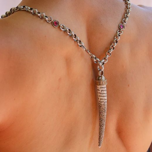 Collar Plata de Palo unisex chapado en plata de ley con colmillo colgante labrado Referencia WN193X