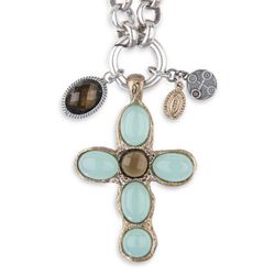 WN207X Collar Plata de Palo chapado en plata de ley 925 con cruz colgante de bronce y piedras elaborado con metal chapado en plata de 10 micras, lo que asegura un acabado brillante y duradero