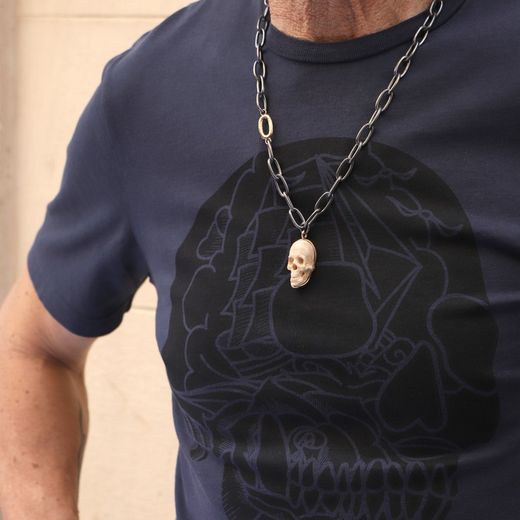 SN028X Collar unisex Plata de Palo chapado de plata 925 con piezas de bronce y calavera de resina ha sido cuidadosamente diseñado para ofrecer una calidad excepcional y un estilo inigualable